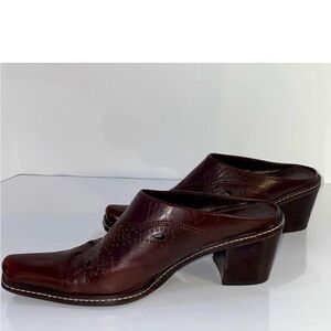 Gianni Bini Brown Leather Western Mules